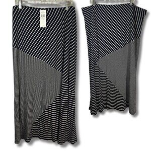 Coldwater Creek 2X Long Modest Striped Navy Skirt XXL Maxi Nautical Fisherman